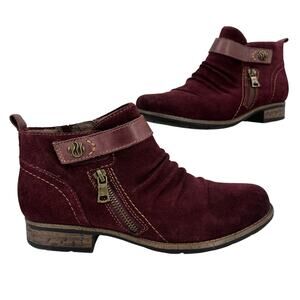 Earth Avani Buckeye Ankle Bootie Size 7.5 Burgundy Leather Suede Side Zip Boots